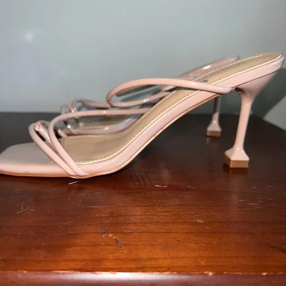 Women's Thong Heels Sandals Square Open Toe Strappy Heeled Sandal Slip - Picture 5 of 11